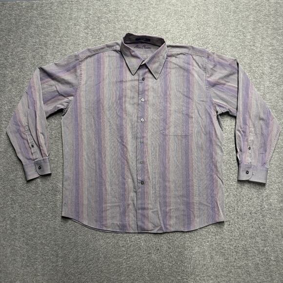 Alan Flusser Long Sleeve Shirt Men's XL Purple Striped Button 100% Cotton - Picture 1 of 5